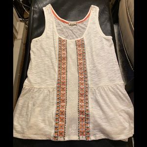 Eyeshadow White Tank Top with Orange and Gray Embroidered Trim